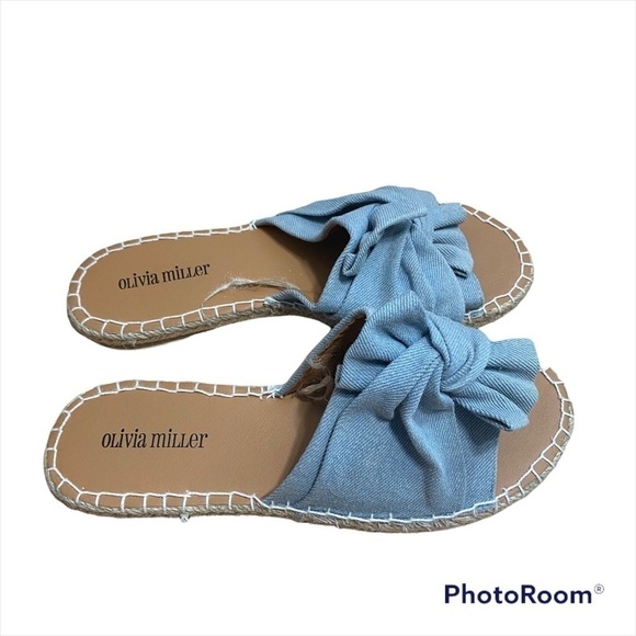 Olivia Miller Denim Knot Slide Sandals Sz 9 Open Toe Blue Women’s - Picture 1 of 7